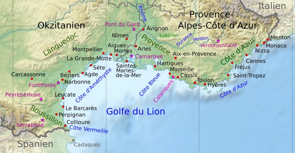 karte südfrankreich zum ausdrucken Map of southern france (france